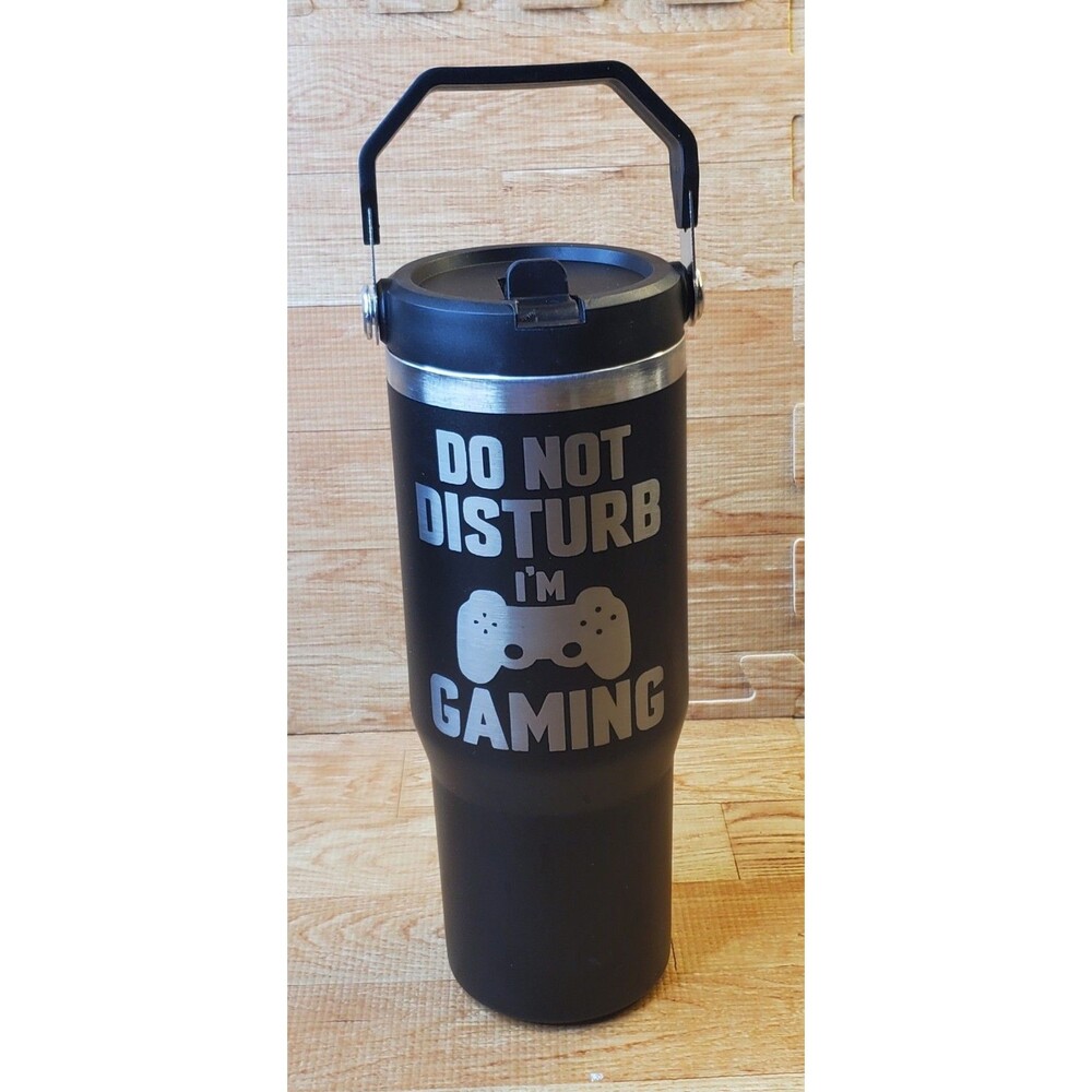 Do Not Disturb I'm Gaming Tumbler 30 oz Black Water Bottle with Lid and Straw